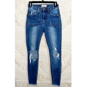 ONE TEASPOON medium wash High Waist Freebird II stretch fitted leg jeans 26